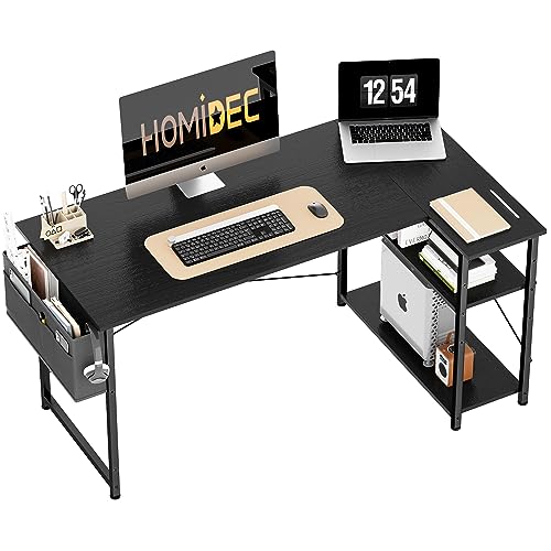 HOMIDEC L Shaped Desk 100CM Computer Desk Study Office Desk Gaming Desk Writing Table With Bookshelf Reversible Corner Desk For Home Office Studi