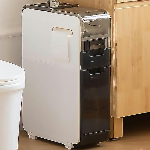 Bathroom Floor Cabinet Storage, 4-Tier Slim Toilet Paper Storage Cabinet with Clear Drawers and Casters, Large Capacity Narrow Vertical Dresser T
