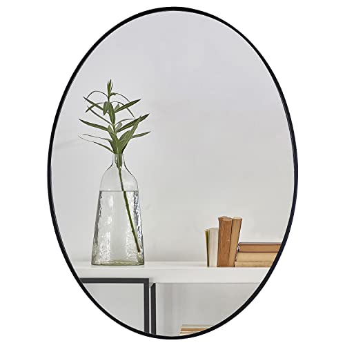 Mirrorize 24 x 34 Gold Oval Mirror for Living Room Wall Decor, Modern Oval Framed Black Bathroom Mirror, Long Oval Mirror for Hallway