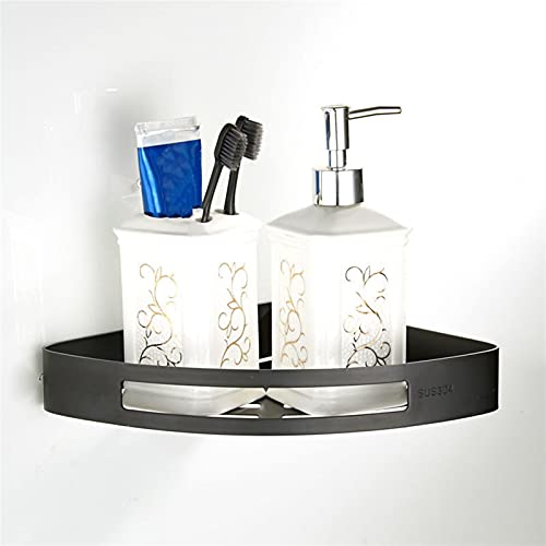 FVRTFT Bathroom Shelf Bathroom Shelves, Wall-Mounted Bathroom Corner Rack Black Single-Layer Fan-Shaped Toilet Storage Triangle Basket