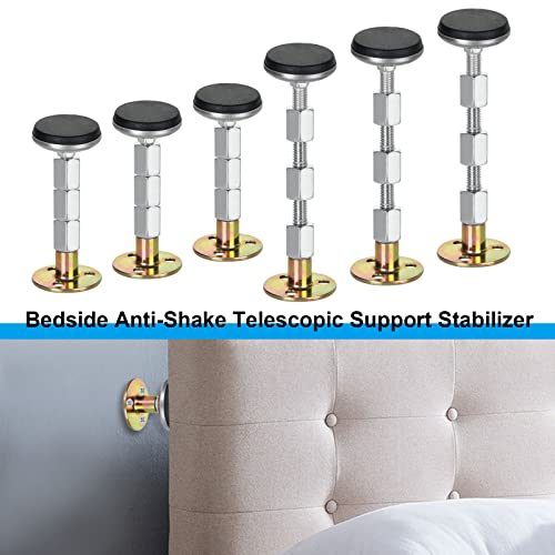 JMIATRY 6 Pcs Headboard Stoppers, 84-113mm Adjustable Threaded Bed Frame Anti-Shake Tool, Bedside Anti-Shake Telescopic Support Stabilizer for Ca