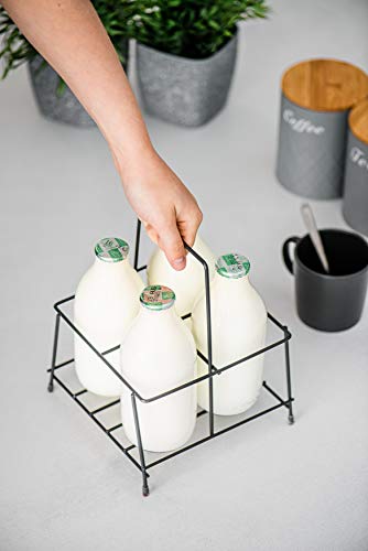 FiNeWaY Nostalgia Milk Bottle Holder Wire Tidy Crate Rack Carry Carrier Doorstep Store Drink Kitchen Storage Organiser Caddy With Integrated Hand