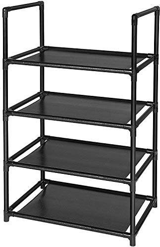 UrMsun 4 Tiers Shoe Rack 8-10 Pairs Sturdy Shoe Shelf Non-woven Fabric Shoe Tower Organizer Cabinet Black Small Shoe Rack for Entryway (4 tiers)