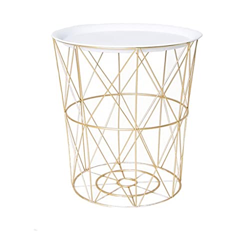 JYDQM Iron Bedside Table Minimalist Metal Small Table Bedroom Personality Small Coffee Table (Color : Rose gold+white, Size : L)