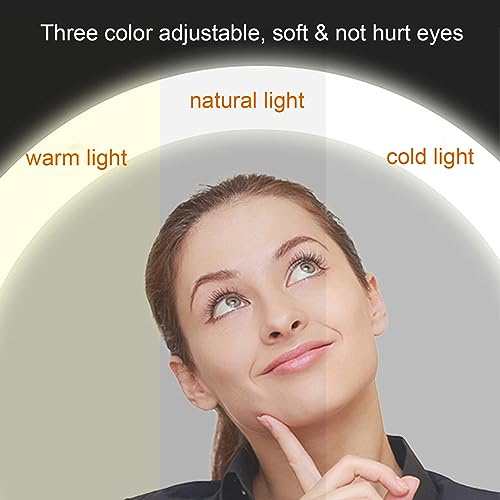 HAWEWE Modern Makeup Vanity Set With Side Cabinet, Round Lighted Mirror And PU Leather Stool Dressing Table For Girls Wife Daughter Bedroom (Colo