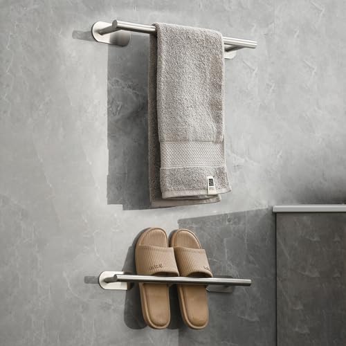 Self Adhesive Single Towel Rail, 40cm Stainless Steel Bathroom Towel Holder Tack Towel Holder for Bathroom, Kitchen, Easy to Install without Dril