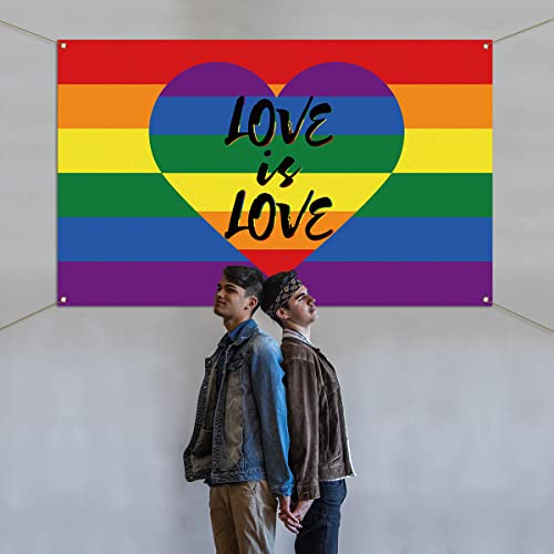 Pride Month Photo Booth Backdrop LGBTQ+ June Love is Love Rainbow Indoor Outdoor Home Wall Background Decoration