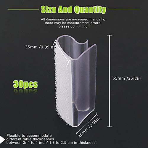 Keadic 30Pcs Clear Table Skirting Clips Tablecloth Clips with Vercro for Table 3/4 - 1 Inch with Hook and Loop for Wedding Home Meeting Party Pic