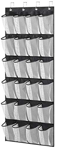 MISSLO Over the Door Shoe Storage Organiser Hanging Shoe Rack Holder 24 Large Mesh Pockets for Wardrobe Door Tidy with Hanger(White)