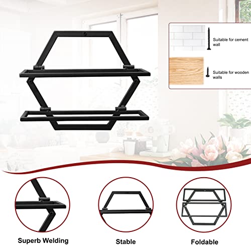 Giyiprpi 2Pcs Wall Mounted Wine Bottle Stemware Rack, Metal Hanging Wine Display Holder with 3 Stemware Glass Organizer, Red Wine Racks for Home