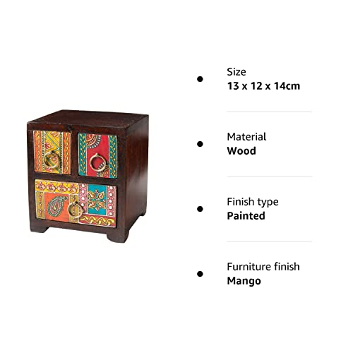 Hand Painted Mango Wood Small 3 Drawer Chest / Jewllery Chest Fair Trade