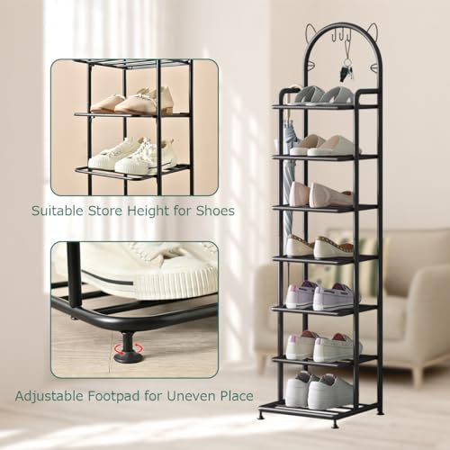 KZOBYD 7-Tier Shoe Rack, Vertical Shoe Storage Organizer Shelf, Sturdy Metal Free Standing Shoe Tower Space-Saving Shoe Stand for Entryway Bedroo