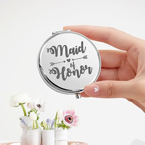 KEYCHIN Maid of Honor Pocket Mirror Bridal Shower Gifts Bridesmaid Wedding Compact Makeup Mirror for Sister Friend Bestie (Maid of Honor-S)