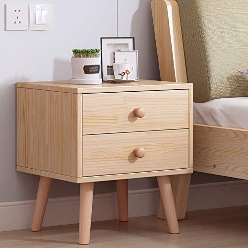 maozi Solid Wood Bedside Table Nordic Sideboard, Bedroom Small Apartment Home Storage Double Drawer Bedside Table