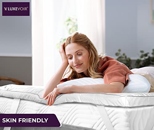 Luxevoir® High Loft Mattress Topper | Super Soft Hotel Quality Brushed Microfiber Top with Hollowfiber Filling | Elasticized Corner Straps fits u