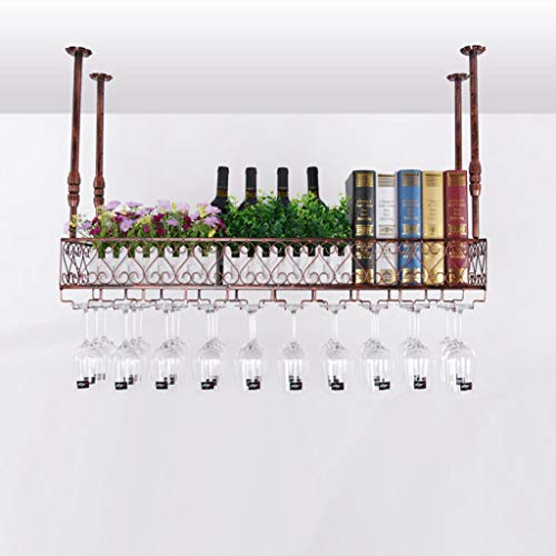 PIBM Hanging Wall Upside down Storage Rack Wine Wrought Iron Inverted High Cup Holder J1124, Bronze , 80*25cm