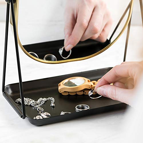 Navaris Magnifying Dressing Table Mirror - Double-Sided 1x/3x Magnification Makeup Mirror with Tray for Tabletop, Bathroom, Bedroom - Black and G