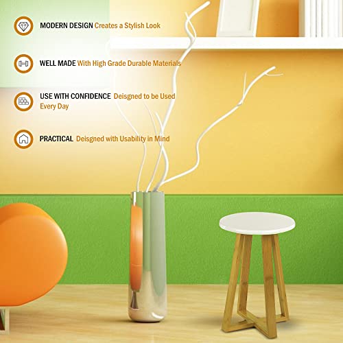 Premier Housewares Bamboo Kitchen Stool Wooden Bar Stool Round Kitchen Stools Bar Stools Bar Stool Stool Chair Wooden Stool White 43H x 30W x 30D