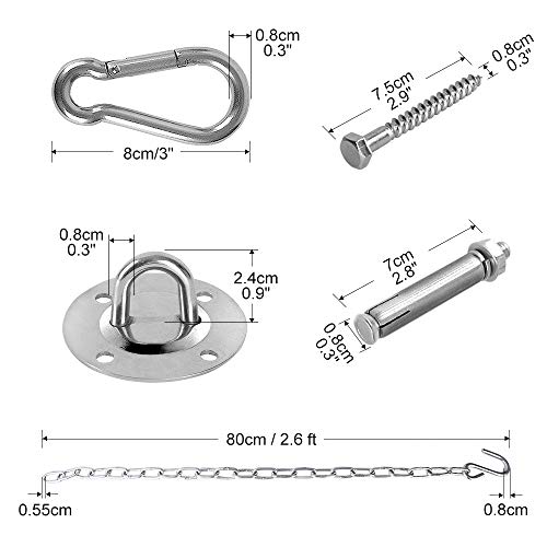 Chihee Hanging Kits Hammock Chair Hardware Swing Hooks with a 80cm Stainless Steel chain Punching bags Hanging Pilates Heavy Duty 200 kg Capacity