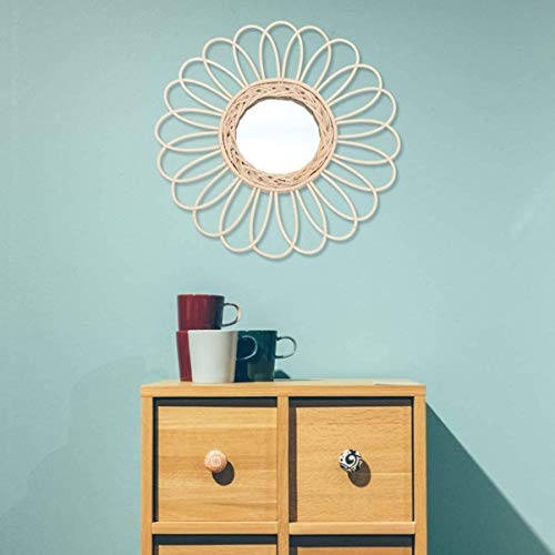 QUANJJ Wall Hanging Rattan Sunflower Round Circle Dressing Makeup for Home Bathroom Livingroom Hotel