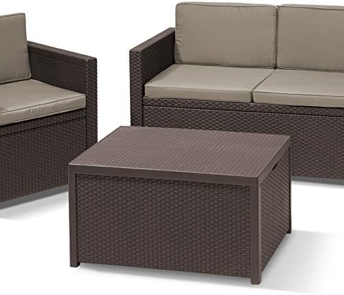 Keter Allibert Arica rattan effect Coffee Table with storage Outdoor Garden Furniture - Brown