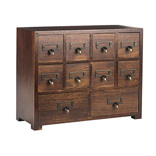 Traditional Card Catalog Solid Wood Small Chinese Medicine Small Curio Cabinet l Vintage Retro Look Tea Storage Organizer Apothecary Drawer Dress