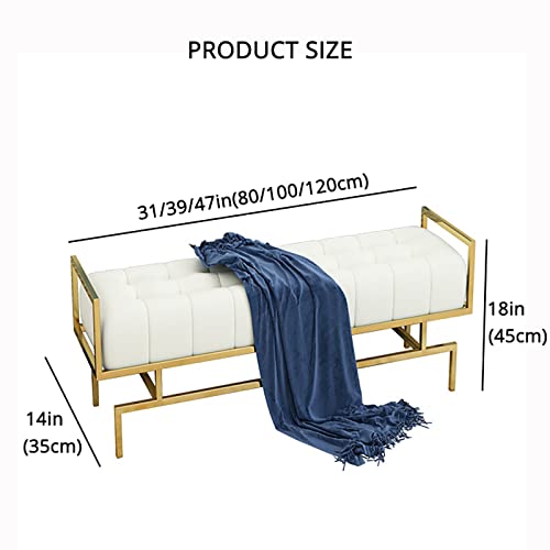 Luxurious End of Bed Bench,Leather Upholstered Bedroom Bench Bench Seat,Modern Multifunction Shoe Bench Entryway Bench Dining Bench-White 80x35x4
