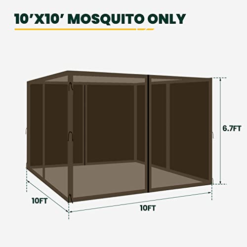 Gazebo Universal Replacement Mosquito Netting, OLILAWN 10' x 10' Outdoor Canopy Net Screen 4-Panel Sidewall Curtain, with Zippers, Easy to Instal