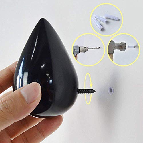 MARGUERAS 4pcs Water Drop Shaped Minimalist Design Decorative Creative Wall Mounted Coat Hat Hanger Hook (Black)