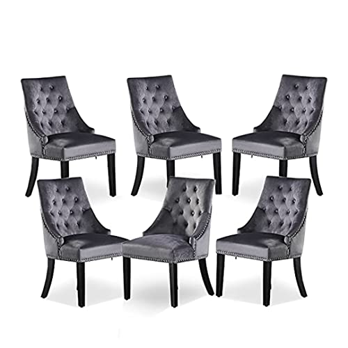 P&N Homewares - Windsor Chair - Black | Tufted Velvet Fabric | Door Knocker | Studded | Dining Chair | Upholstered Accent Side Chair | FREE NEXT