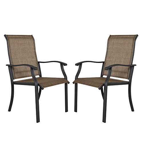 NUU GARDEN Dining Chairs Set of 2, Indoor Outdoor Patio Chairs with Arms, Iron Frame and Textilene Sling Chairs for Lawn, Garden, Black with Gold