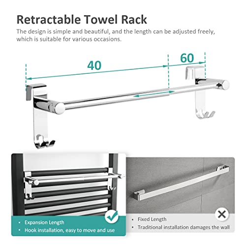 EMKE Retractable Towel Rail, Bathroom Over the Door Hanging Towel Rack with Hooks, Stainless Steel Sink Towel Holder with Adjustable Length, Radi