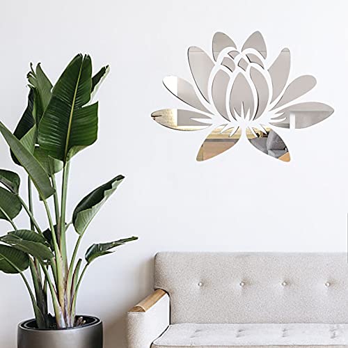CREATCABIN 3D Acrylic Mirror Lotus Flower Wall Sticker Wall Art Decals Self Adhesive Removable Eco-Friendly For Home Bedroom Living Room Bathroom