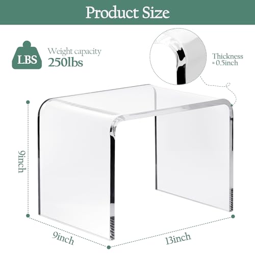 MYOYAY Clear Acrylic Shower Stool Acrylic Shower Bench Waterproof Transparent Chair for Bathroom Kitchen Bedroom Backless See Not-slip Shower Sto