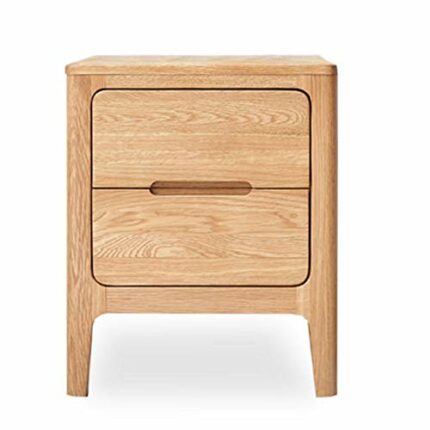N/A All Solid Wood Bedside Table with Double Drawers, Minimalist Bedroom Wood Color Bedside Table
