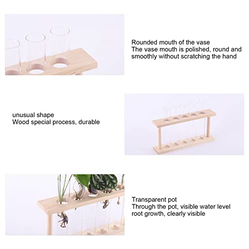 GLOGLOW Plant Propagation Stations, Wooden Stand Plant Terrarium Modern Flower Bud Vase Desktop Plant Holder with 5 Test Tube for Hydroponic Plan