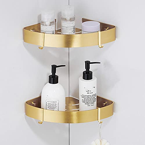 FVRTFT Shower Shelves No Drilling Shower Shelf Corner Bathroom Shelves Wall Mounted Self Adhesive space aluminum for kitchen bathroom-Golden_2 la