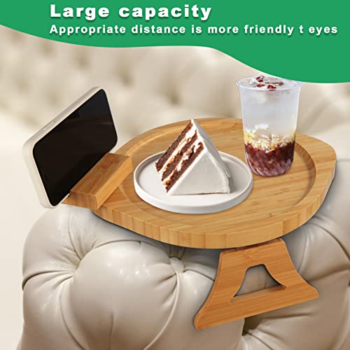 NewFree Bamboo Sofa Arm Tray Table, Tray Sofa Table for Wide Couches, Sofa Table with Rotating Phone Holder, Portable Stable Couch Armrest Sofa T