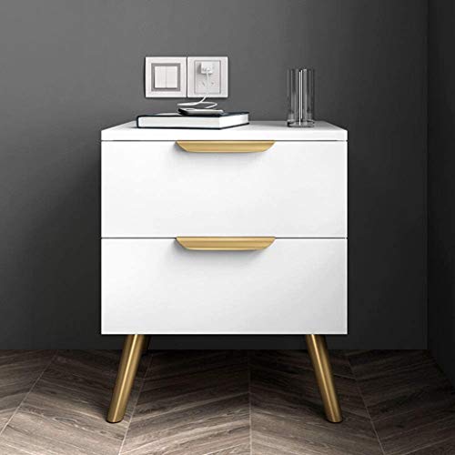 JYDQM 2 Drawer Wooden Nightstand with Metal Pulls and Hairpin Legs, White and Gold,Mini Locker for Living for Bedroom