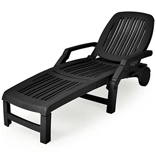LUKEO Chaise Lounge Chair Adjustable Reclining Black