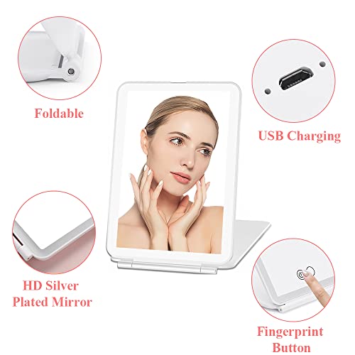 FOME Makeup Mirror with Lights, Travel Make up Vanity Mirror with 72 LED, 1x/10x Magnification Touch Screen Dimmable Lighting Rechargeable Magnif