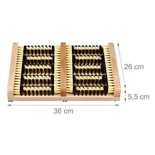 Relaxdays Outdoor Shoe Brush Mat, Non-Slip Base, Thick Bristles, Wooden Strip, Multi-Coloured, 5.5 x 36 x 26 cm