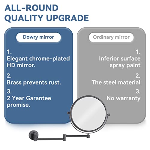 DOWRY Bathroom Extendable Mirror - 10x Wall Mounted Magnifying Mirror - Black Wall Mounted Makeup Mirror - Shaving Mirror Wall Mounted - 360 ° Ro