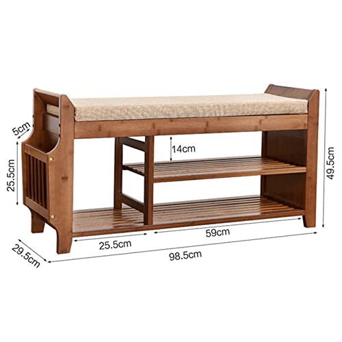 SDFGH Shoe Storage Rack Bench with 2-Tier Cushion Seat Living Room Shoe Organizer Storage Hallway Furniture (Color : Rosso, Size : 29.5x49.5x98.5