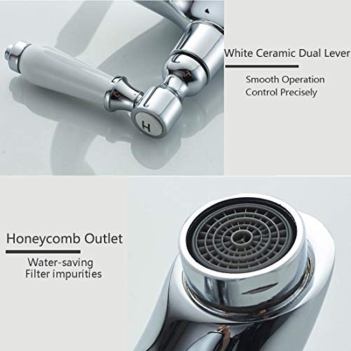 Dual Lever Basin Mixer taps,Luckyhome Bathroom Sink Mixer taps Chrome hot and Cold Faucet Solid Brass Valve Body