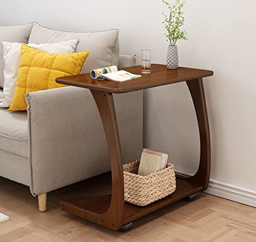 JJZXD Solid Wood Sofa Side Table Removable C-shaped Bedside Bedside Table Living Room With Wheels Tea Table (Color : Walnut, Size : 40 * 45 * 63C