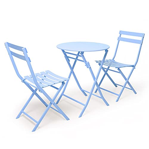 Sijux Indoor/Outdoor 3Pc Metal Folding Set, Foldable Table And Chairs, Thicken 2 Chairs And 1 Table Cafe Garden Dining Set Folding Outdoor Tables