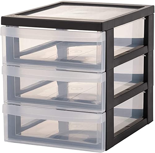 Iris Ohyama, Tower, Chest of Drawers, Plastic Storage Organizer with ergonomic handle, 2L, Set of 2, 3 drawers, Robust, BPA free, Office, Bedroom