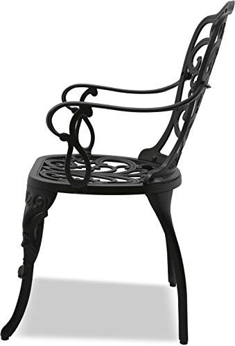 Homeology BANGUI Garden & Patio Table & 2 Large Chairs with Armrests Cast Aluminium Bistro Set - Black