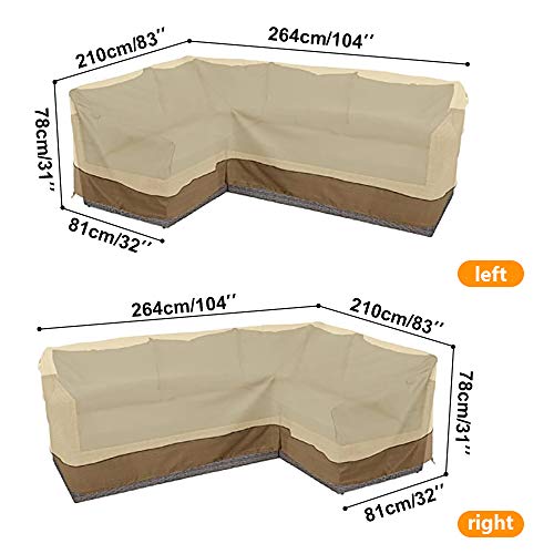 CHEYLIZI L Shape Garden Sofa Covers Waterproof, Dustproof Patio Furniture Corner Sofa Couch Protective Cover with Durable Hem Cord Windproof, 210